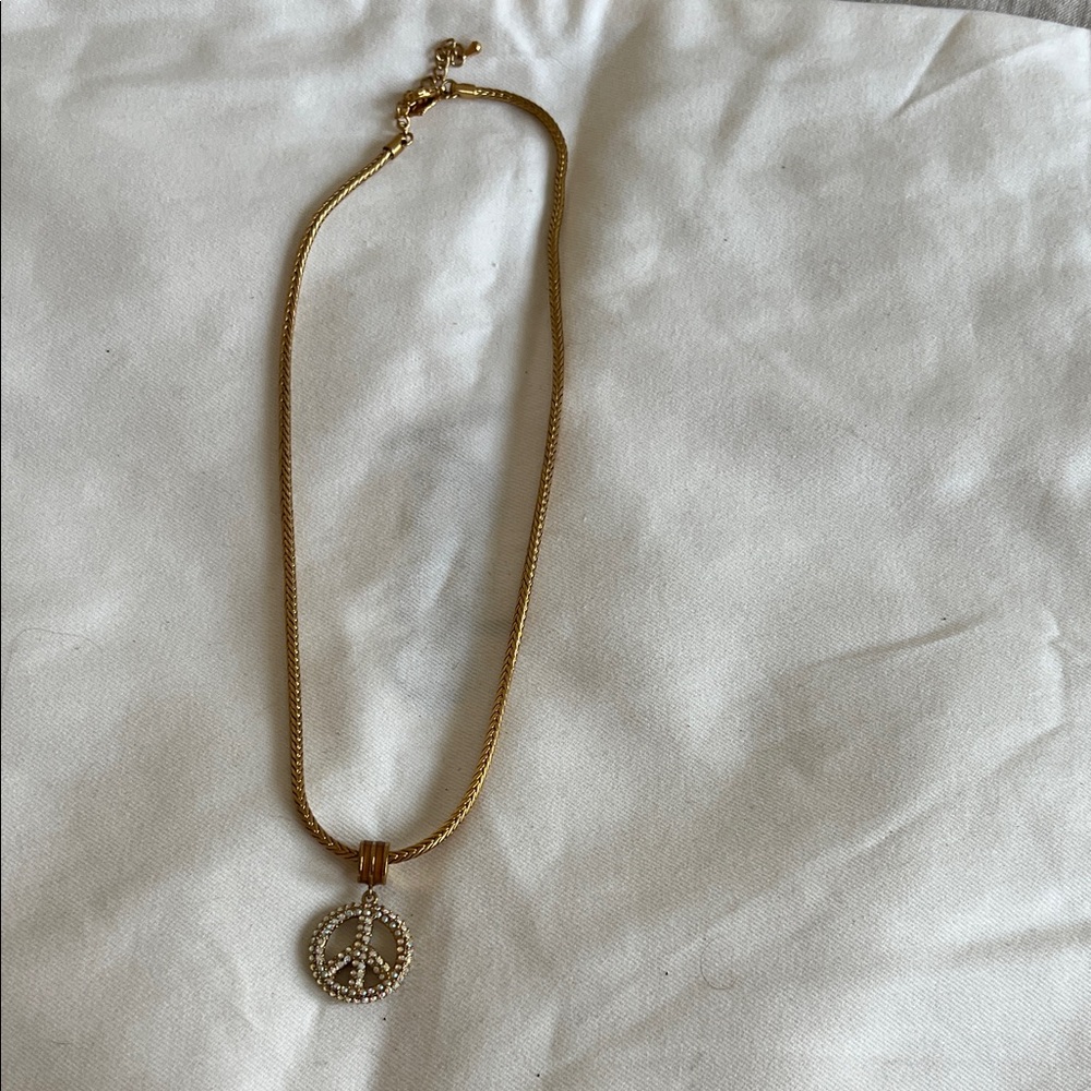 Gold Crystal Peace Sign Pendant Necklace - Women Jewelry